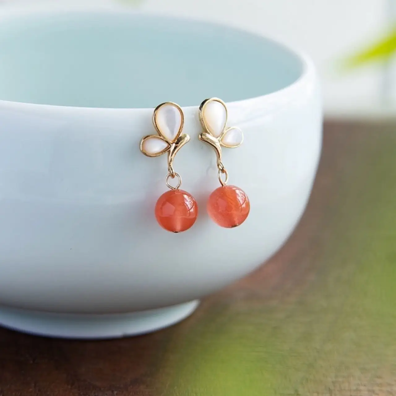 Natural South Red Agate Butterfly Earrings for Women - Image 2