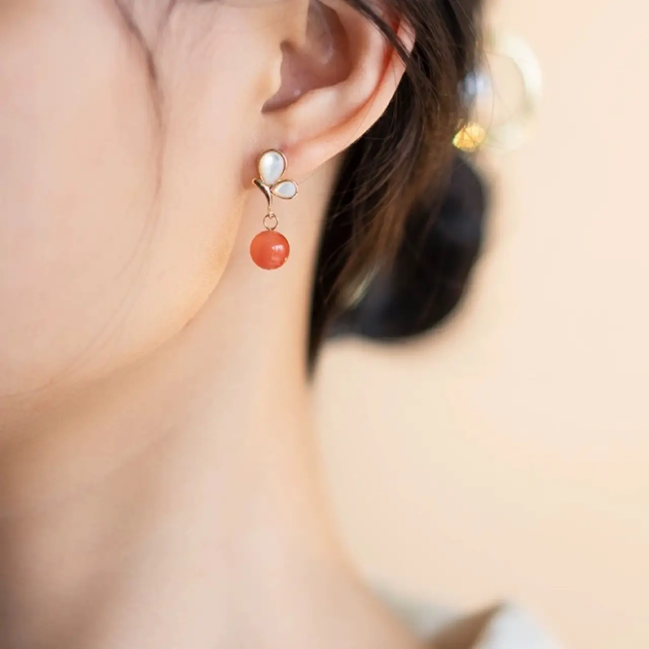 Natural South Red Agate Butterfly Earrings for Women - Image 3
