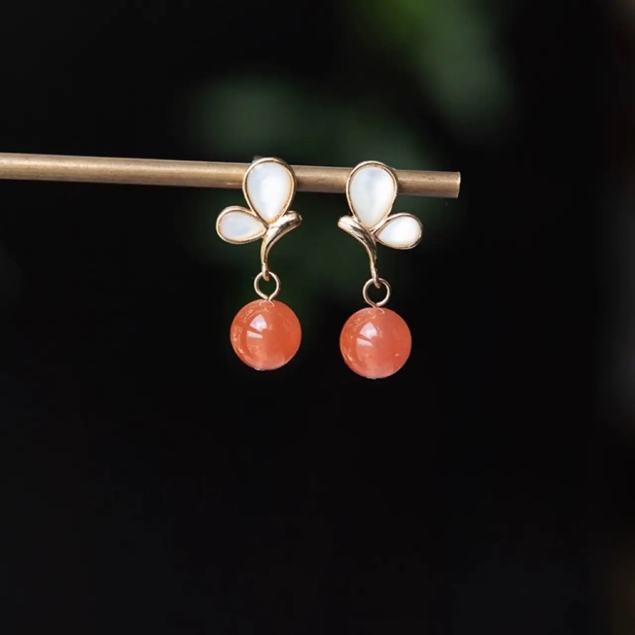 Natural South Red Agate Butterfly Earrings for Women - Image 4