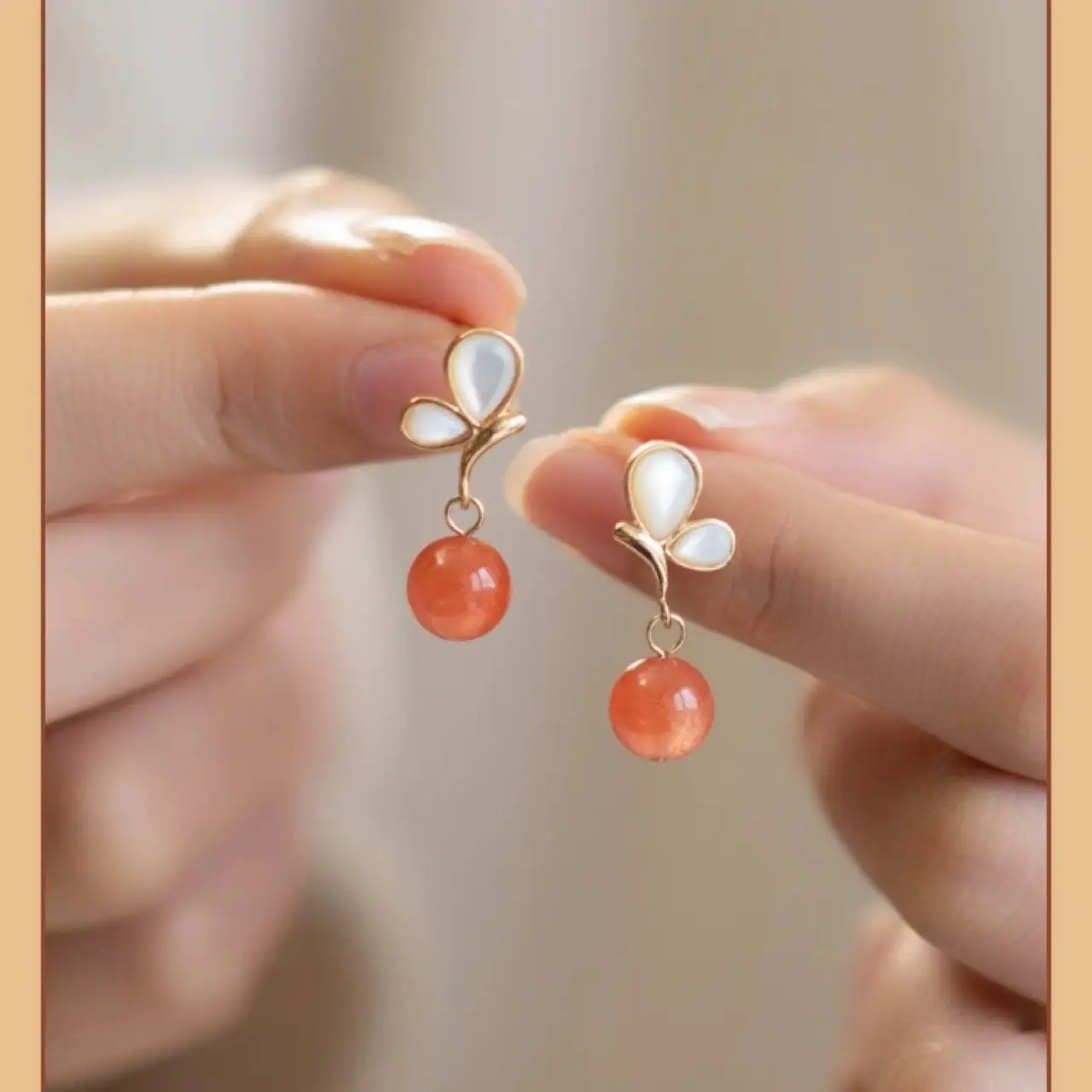 Natural South Red Agate Butterfly Earrings for Women - Image 5