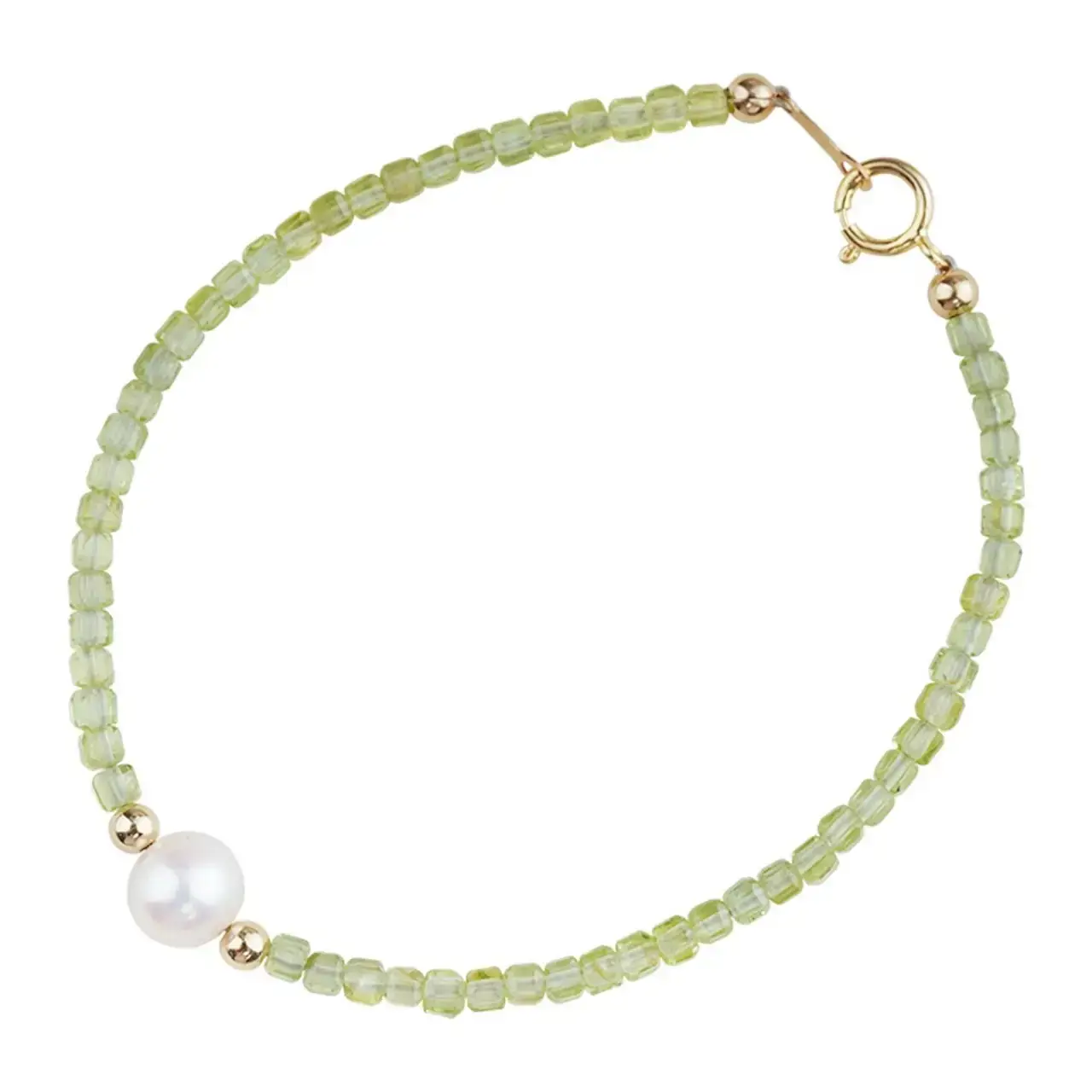 14K Gold Pearl Bracelet for Women Green Crystal