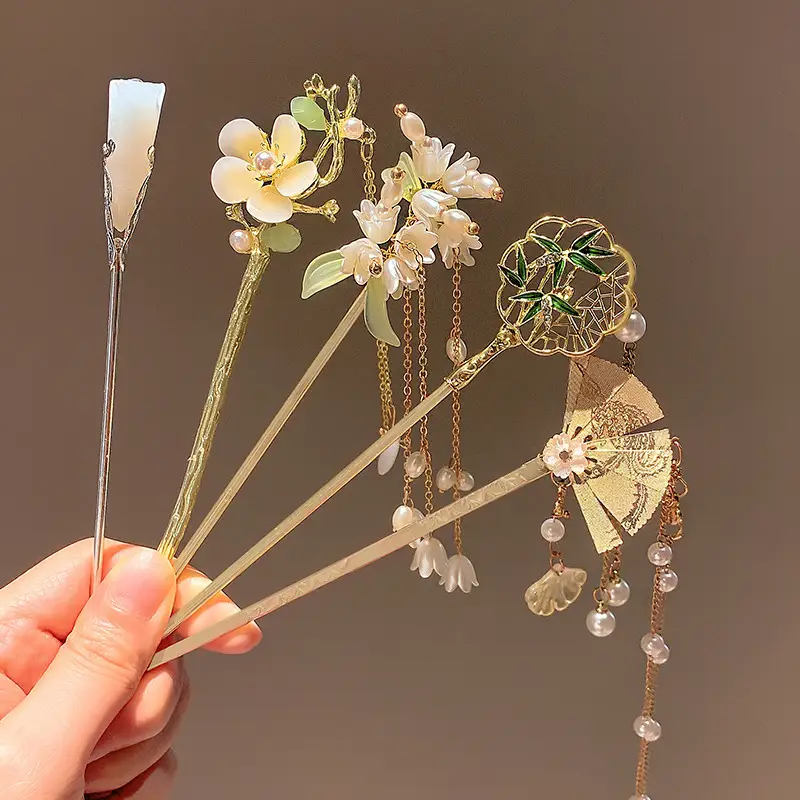 New Chinese Hairpin with Pearl Drop & Metal Spike