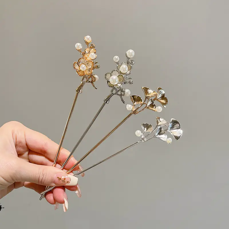 New Chinese Hairpin with Pearl Drop & Metal Spike