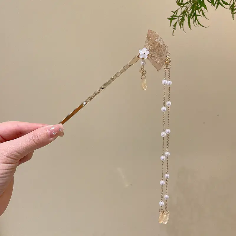 New Chinese Hairpin with Pearl Drop & Metal Spike