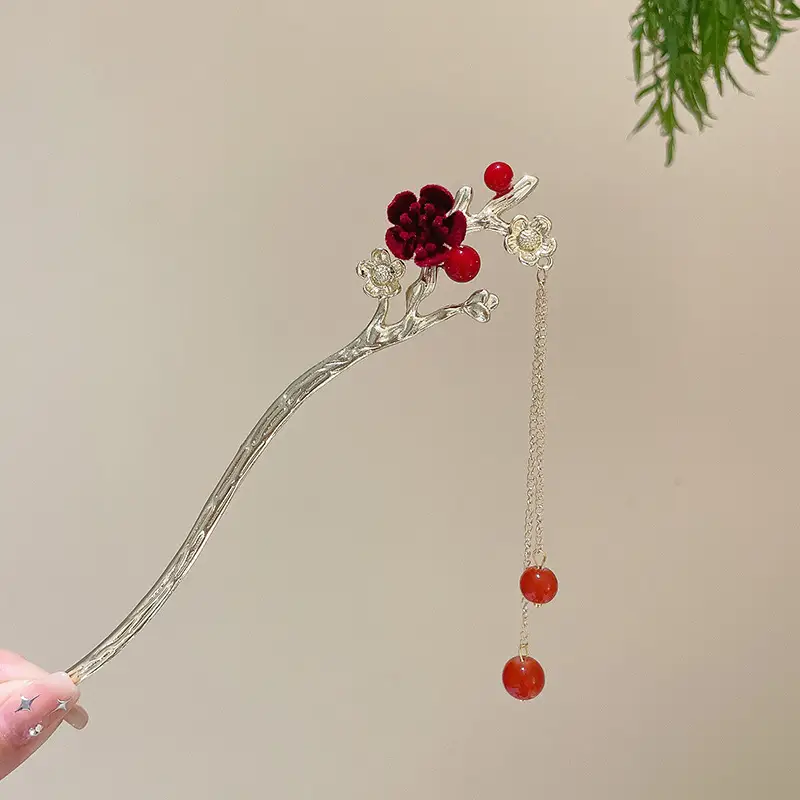 New Chinese Hairpin with Pearl Drop & Metal Spike