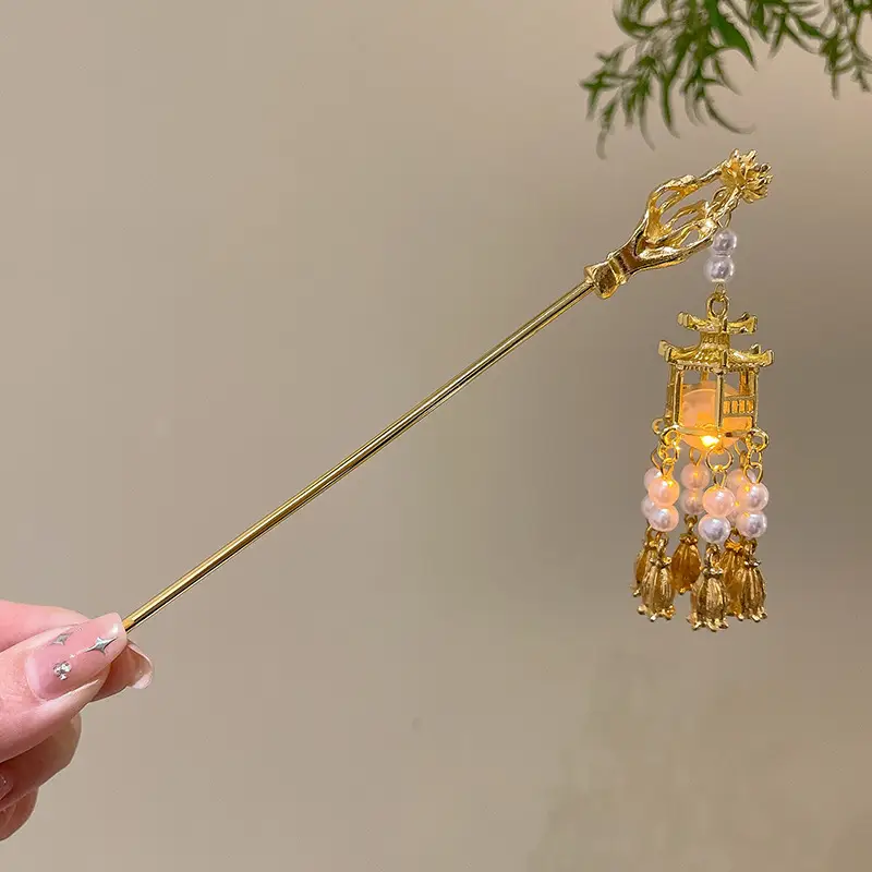 New Chinese Hairpin with Pearl Drop & Metal Spike