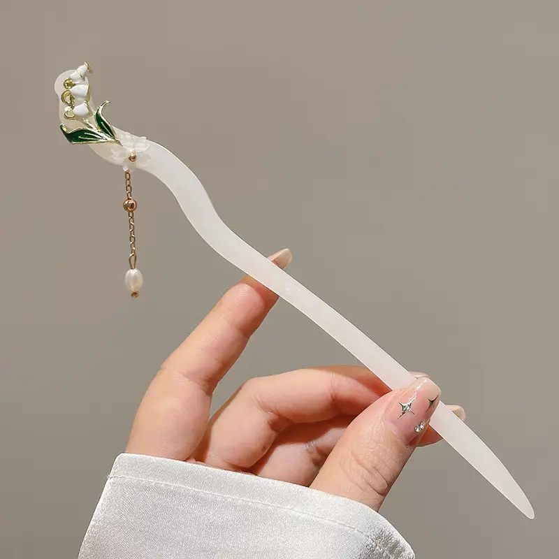 New Chinese Hairpin with Pearl Drop & Metal Spike
