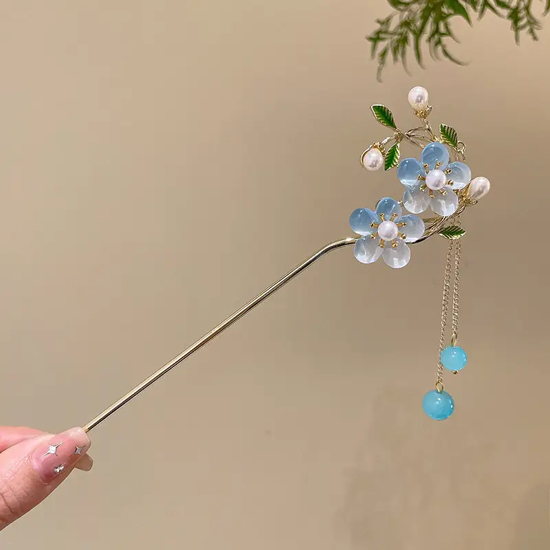 New Chinese Hairpin with Pearl Drop & Metal Spike