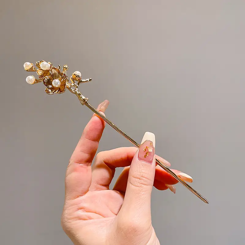 New Chinese Hairpin with Pearl Drop & Metal Spike