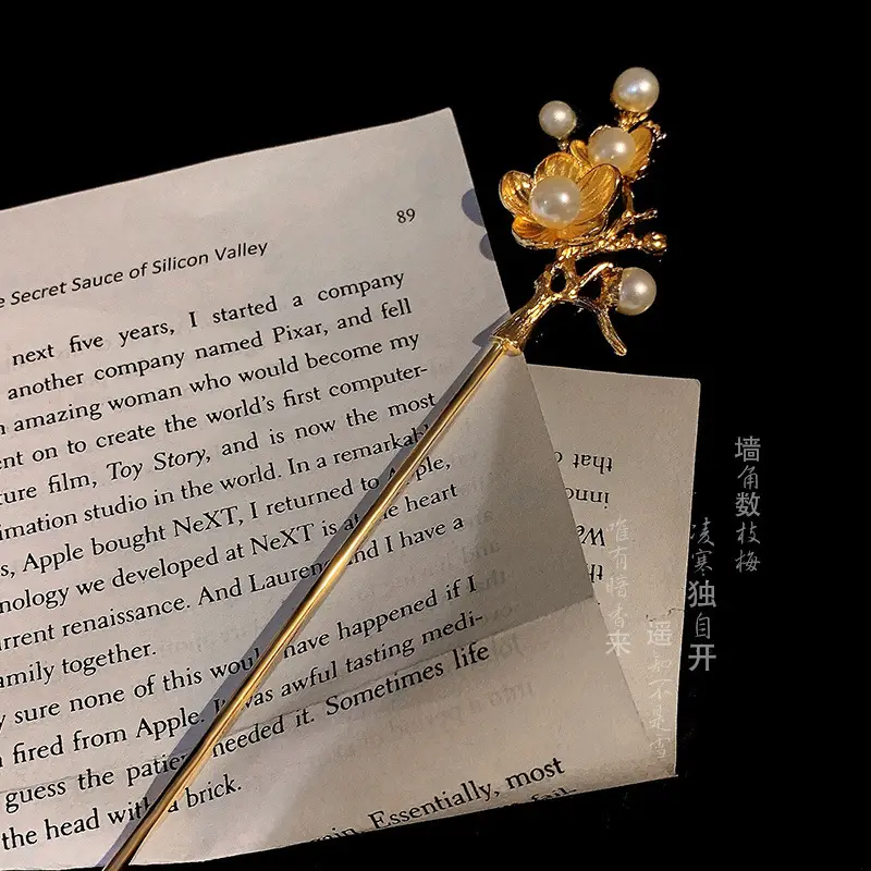 New Chinese Hairpin with Pearl Drop & Metal Spike