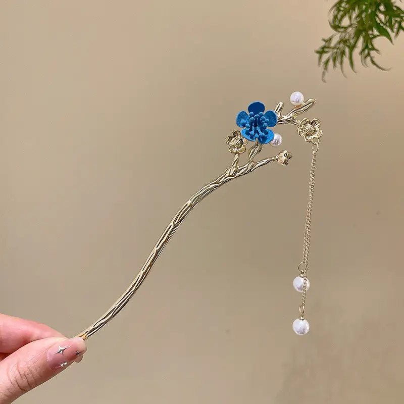 New Chinese Hairpin with Pearl Drop & Metal Spike