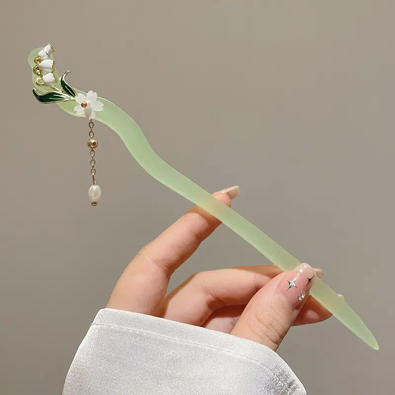 New Chinese Hairpin with Pearl Drop & Metal Spike