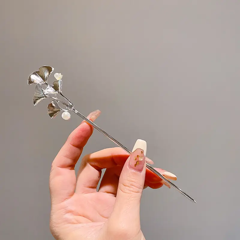 New Chinese Hairpin with Pearl Drop & Metal Spike