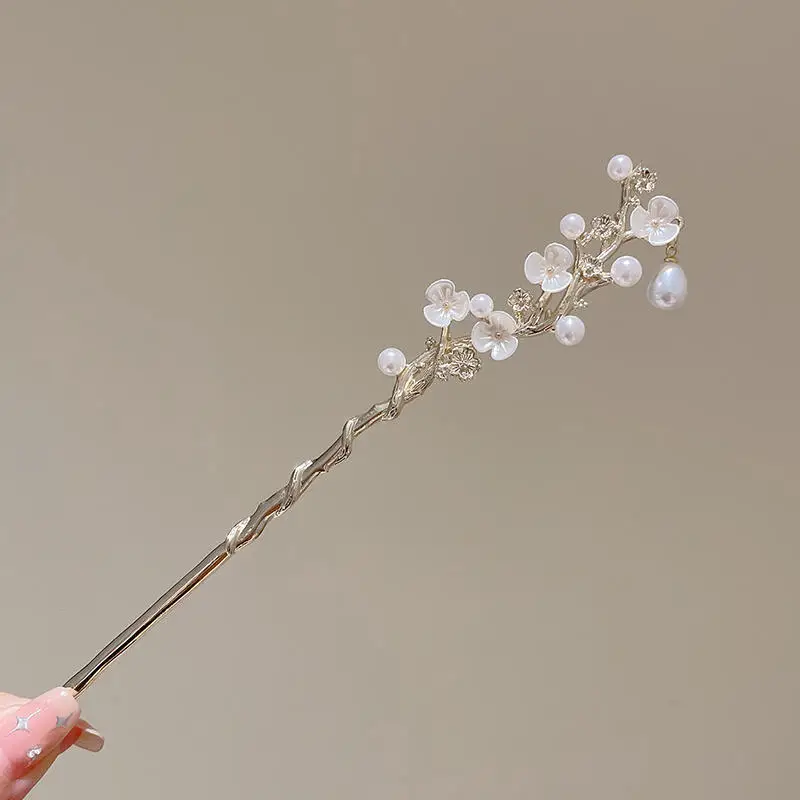 New Chinese Hairpin with Pearl Drop & Metal Spike