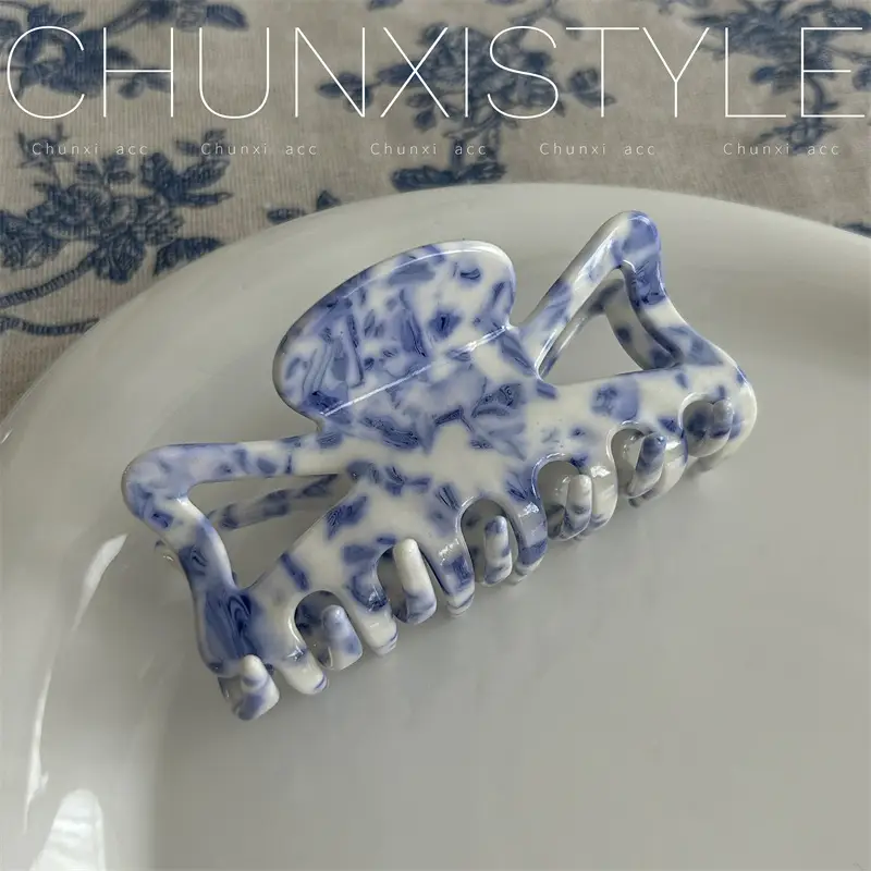 Retro Blue & White Hair Clip Shark Medium Size