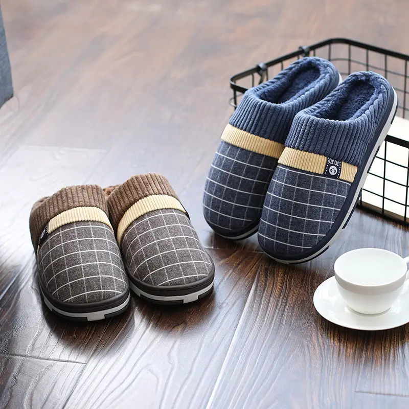 Super plus size cotton slippers men's winter home thick bottom indoor 47 non-slip thermal 46 woolen slippers men's home winter - Image 4