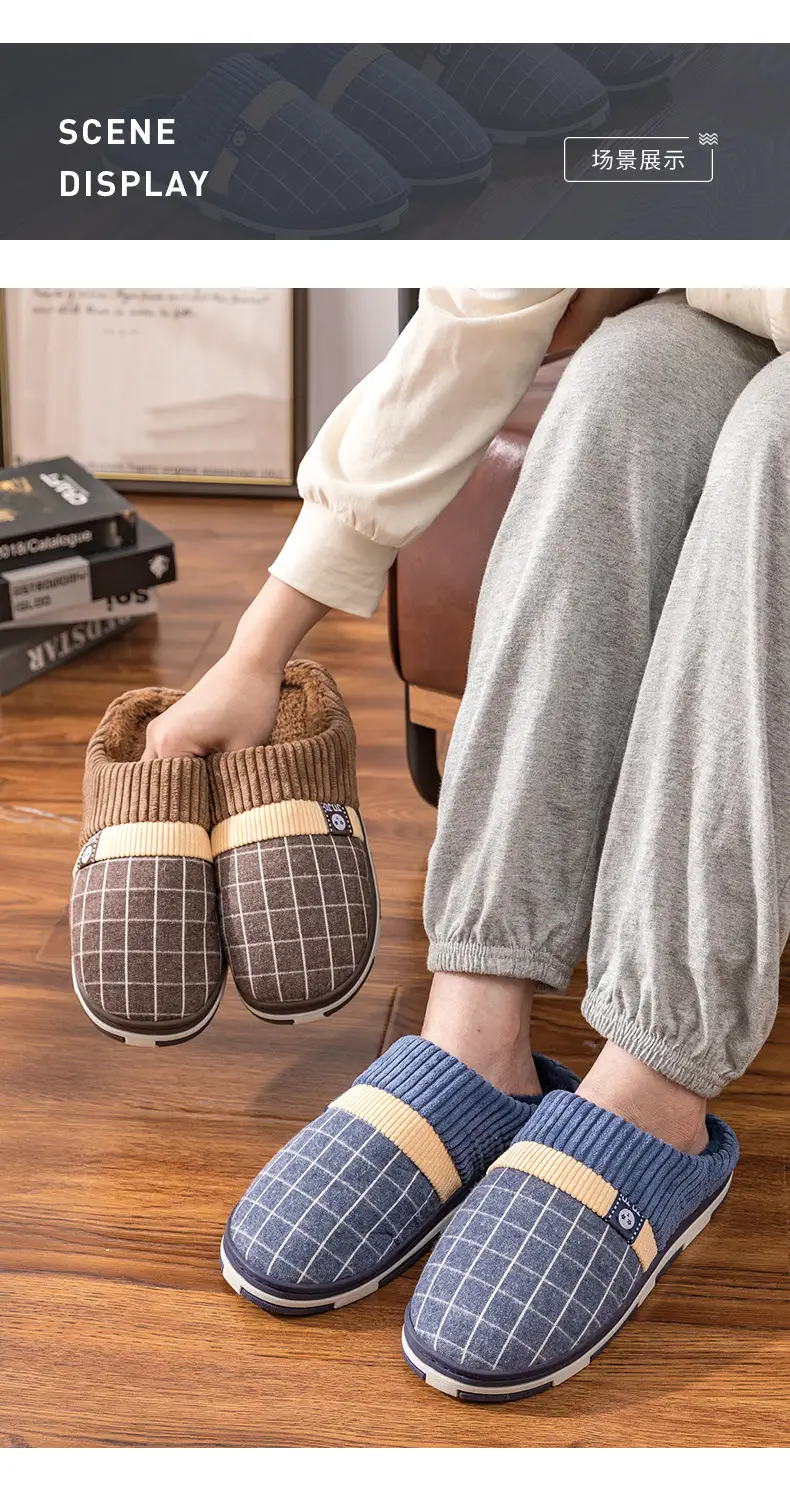 Super plus size cotton slippers men's winter home thick bottom indoor 47 non-slip thermal 46 woolen slippers men's home winter — feature 12
