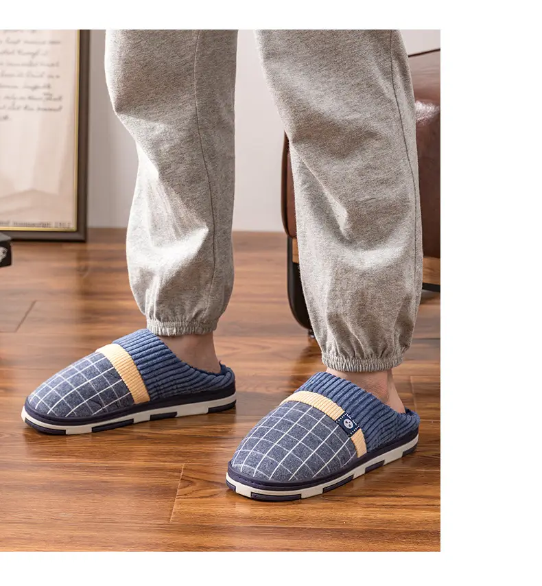 Super plus size cotton slippers men's winter home thick bottom indoor 47 non-slip thermal 46 woolen slippers men's home winter — feature 15