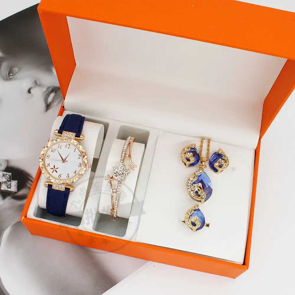 High-End Jewelry Set for Women with Blue Stones & Blue Watch — feature 11