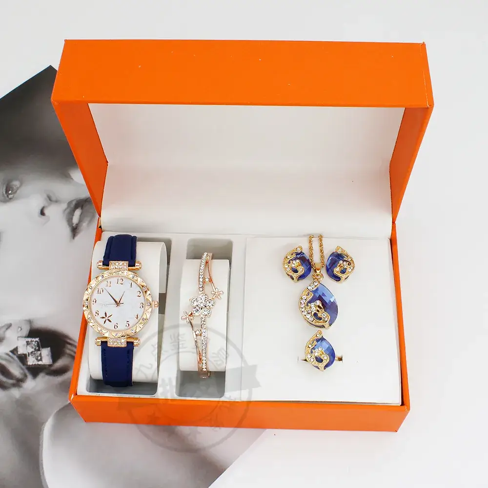 High-End Jewelry Set for Women with Blue Stones & Blue Watch - Image 5
