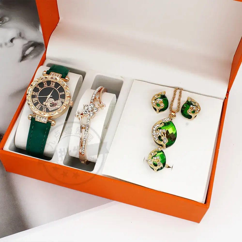 Ladies Watch Set with Red Crystal Earrings & Bracelet - Image 8
