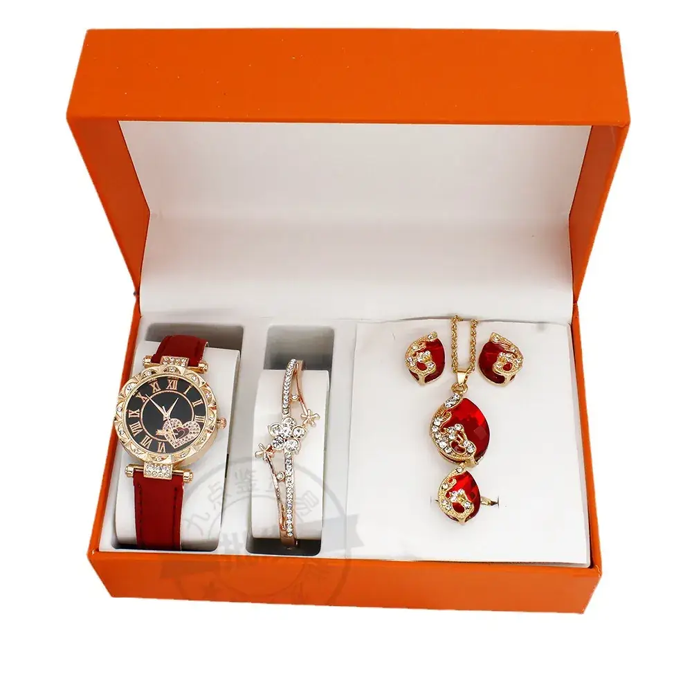 Ladies Watch Set with Red Crystal Earrings & Bracelet - Image 10