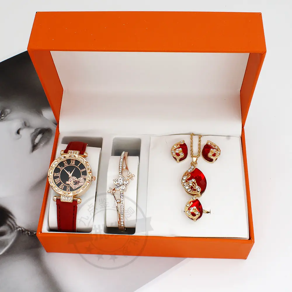 Ladies Watch Set with Red Crystal Earrings & Bracelet — feature 8