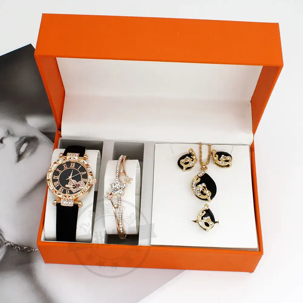 Ladies Watch Set with Red Crystal Earrings & Bracelet - Image 2