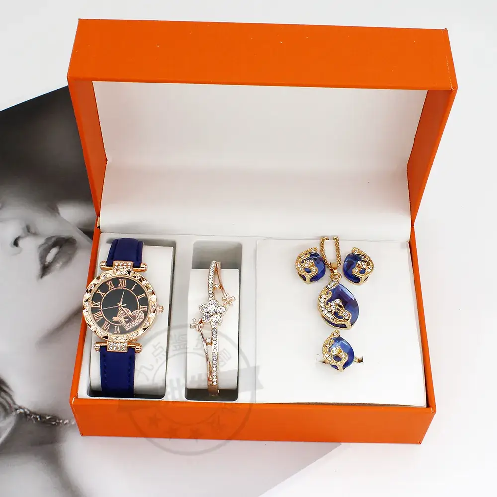Ladies Watch Set with Red Crystal Earrings & Bracelet - Image 5