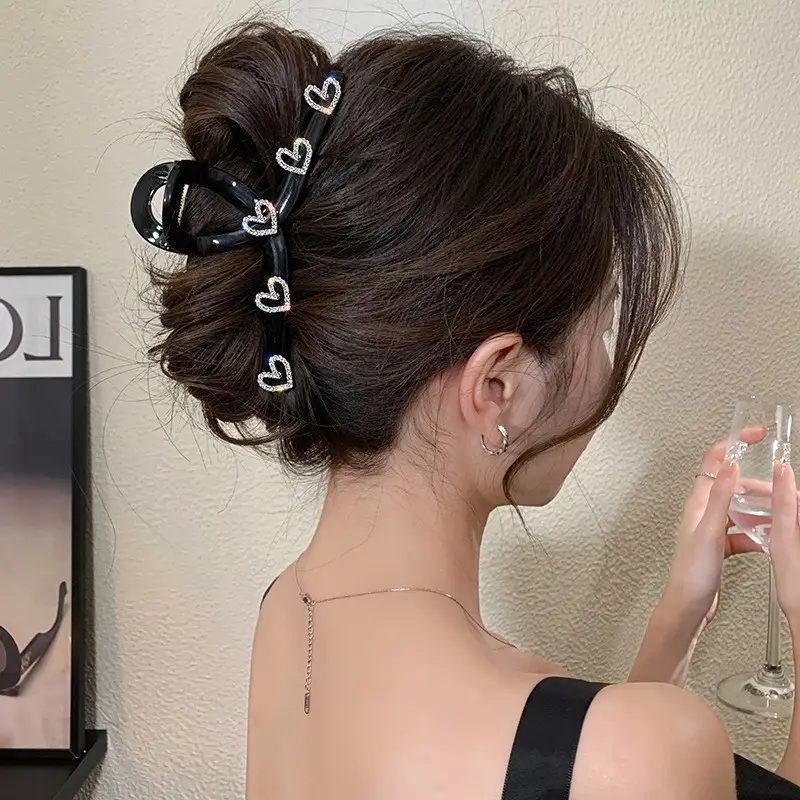 Love Rhinestone Updo Hair Clip with Shark Design - Image 4