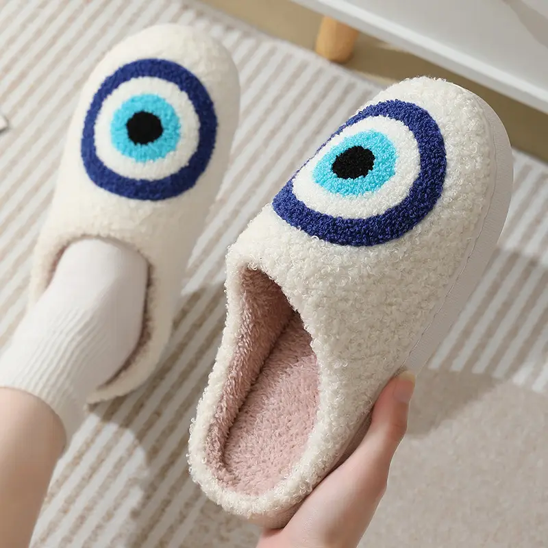 New Autumn and Winter Cotton Slippers for Home Comfort Devil's Eye Men and Women Couples Thick-Soled Warm Indoor Slippers Wholesale
