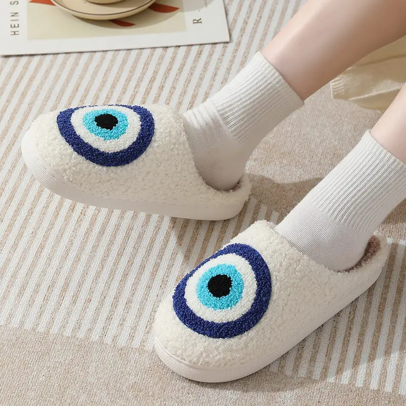 New Autumn and Winter Cotton Slippers for Home Comfort Devil's Eye Men and Women Couples Thick-Soled Warm Indoor Slippers Wholesale