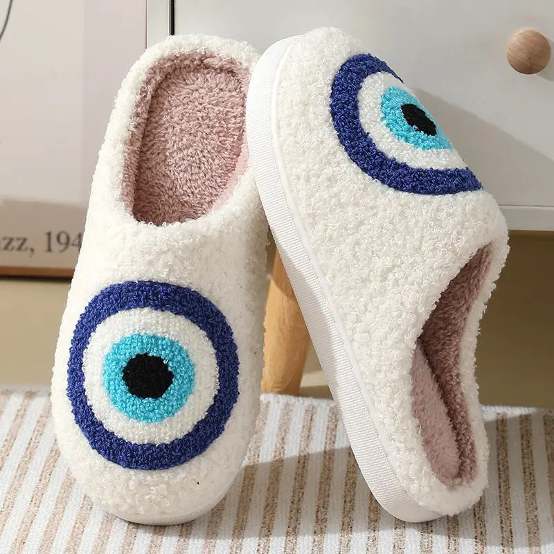 New Autumn and Winter Cotton Slippers for Home Comfort Devil's Eye Men and Women Couples Thick-Soled Warm Indoor Slippers Wholesale