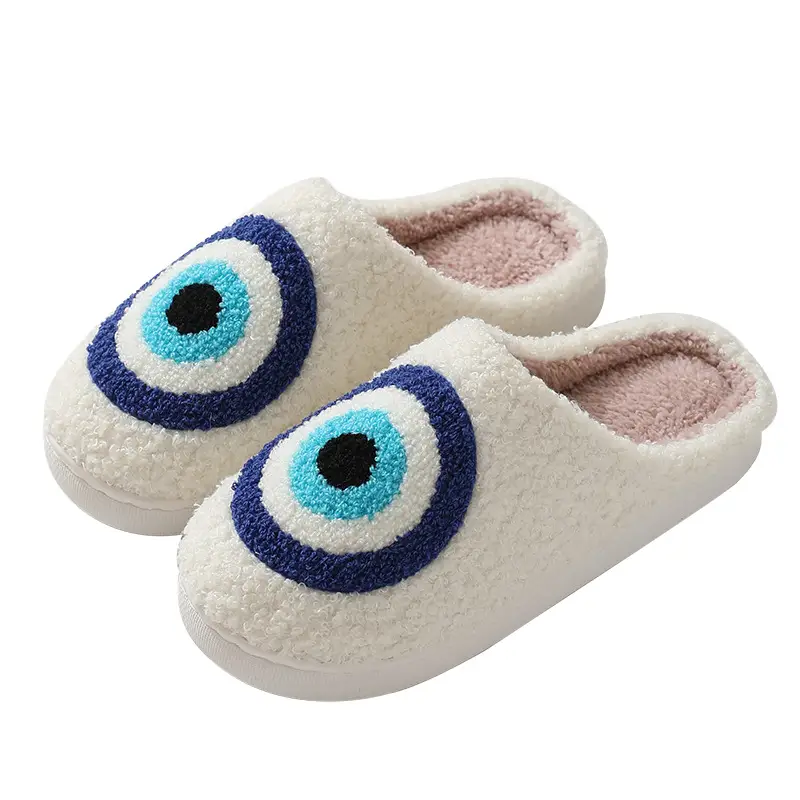 New Autumn and Winter Cotton Slippers for Home Comfort Devil's Eye Men and Women Couples Thick-Soled Warm Indoor Slippers Wholesale