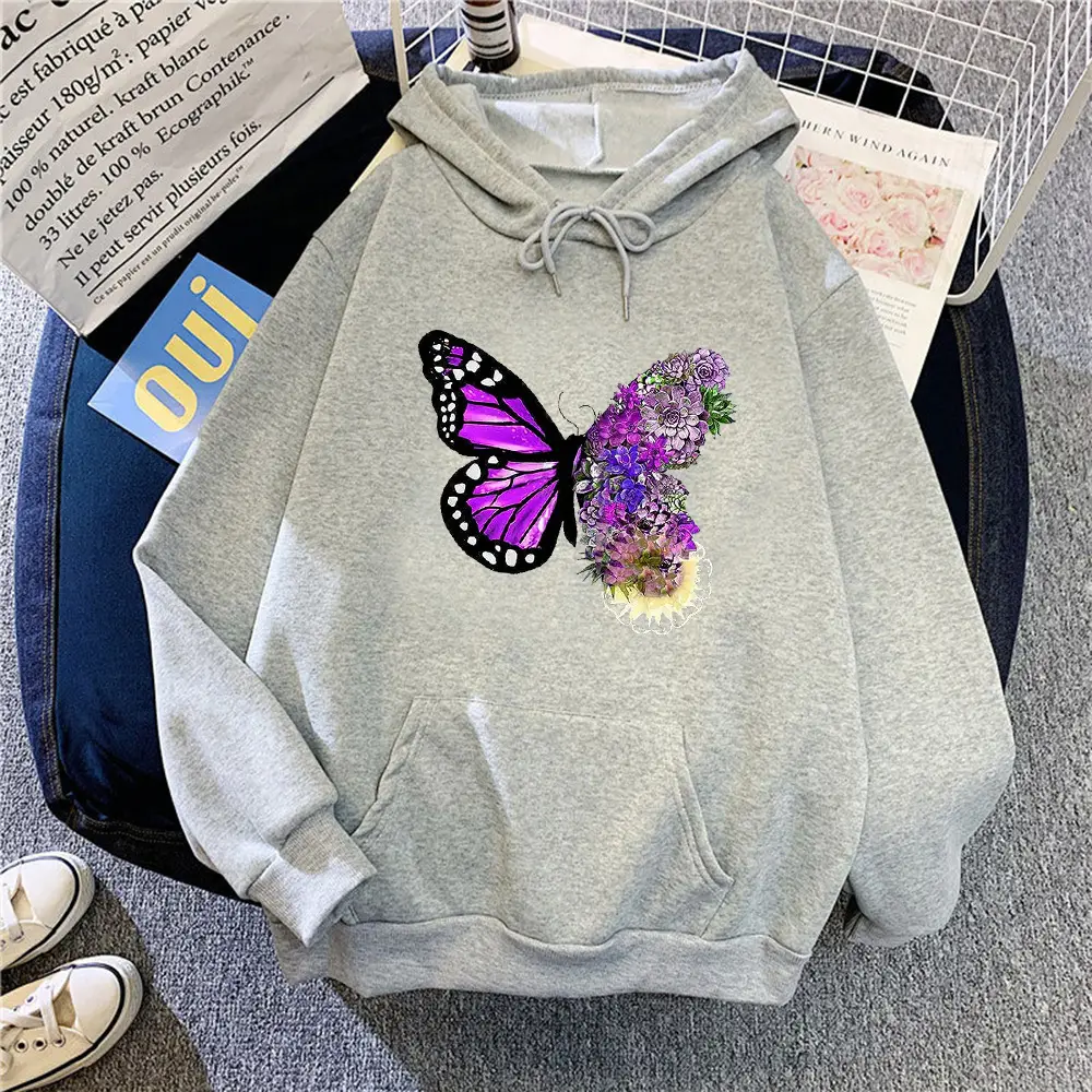 Pink Butterfly Hooded Fleece Sweatshirt Women - Image 2