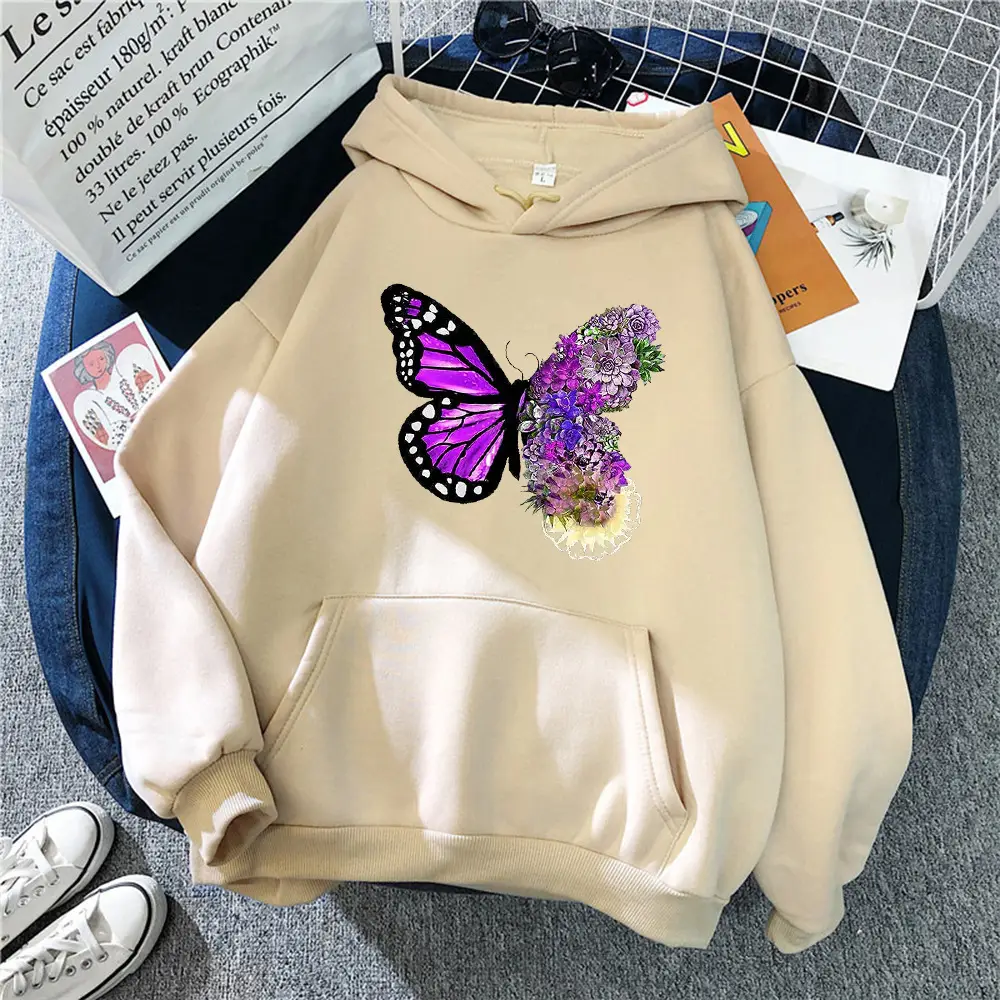 Pink Butterfly Hooded Fleece Sweatshirt Women - Image 9