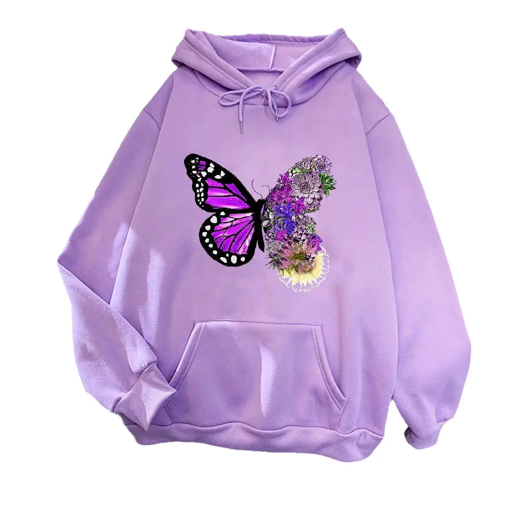 Pink Butterfly Hooded Fleece Sweatshirt Women - Image 15