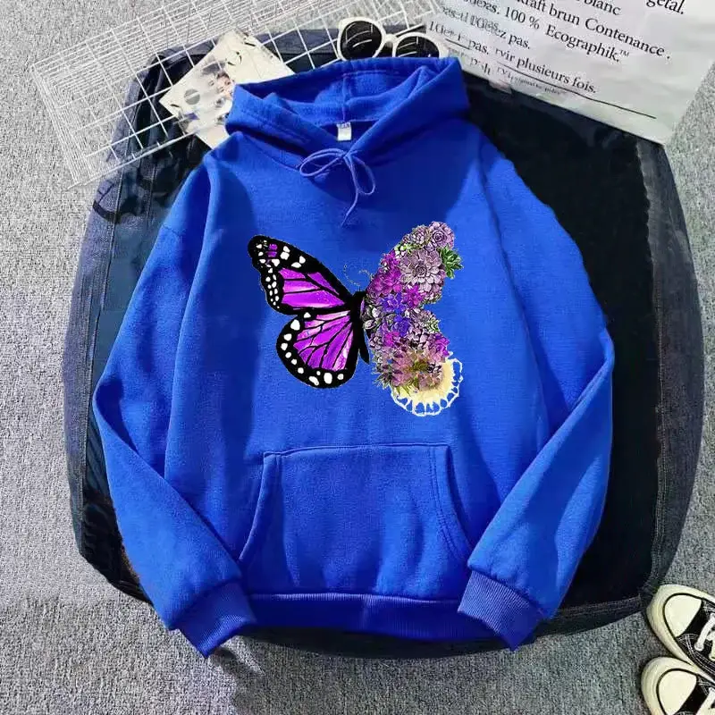 Pink Butterfly Hooded Fleece Sweatshirt Women — feature 11