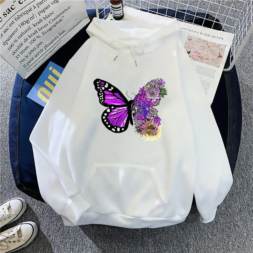 Pink Butterfly Hooded Fleece Sweatshirt Women — feature 3