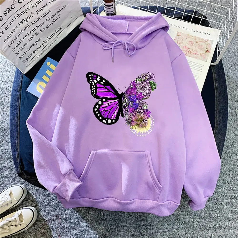 Pink Butterfly Hooded Fleece Sweatshirt Women — feature 6