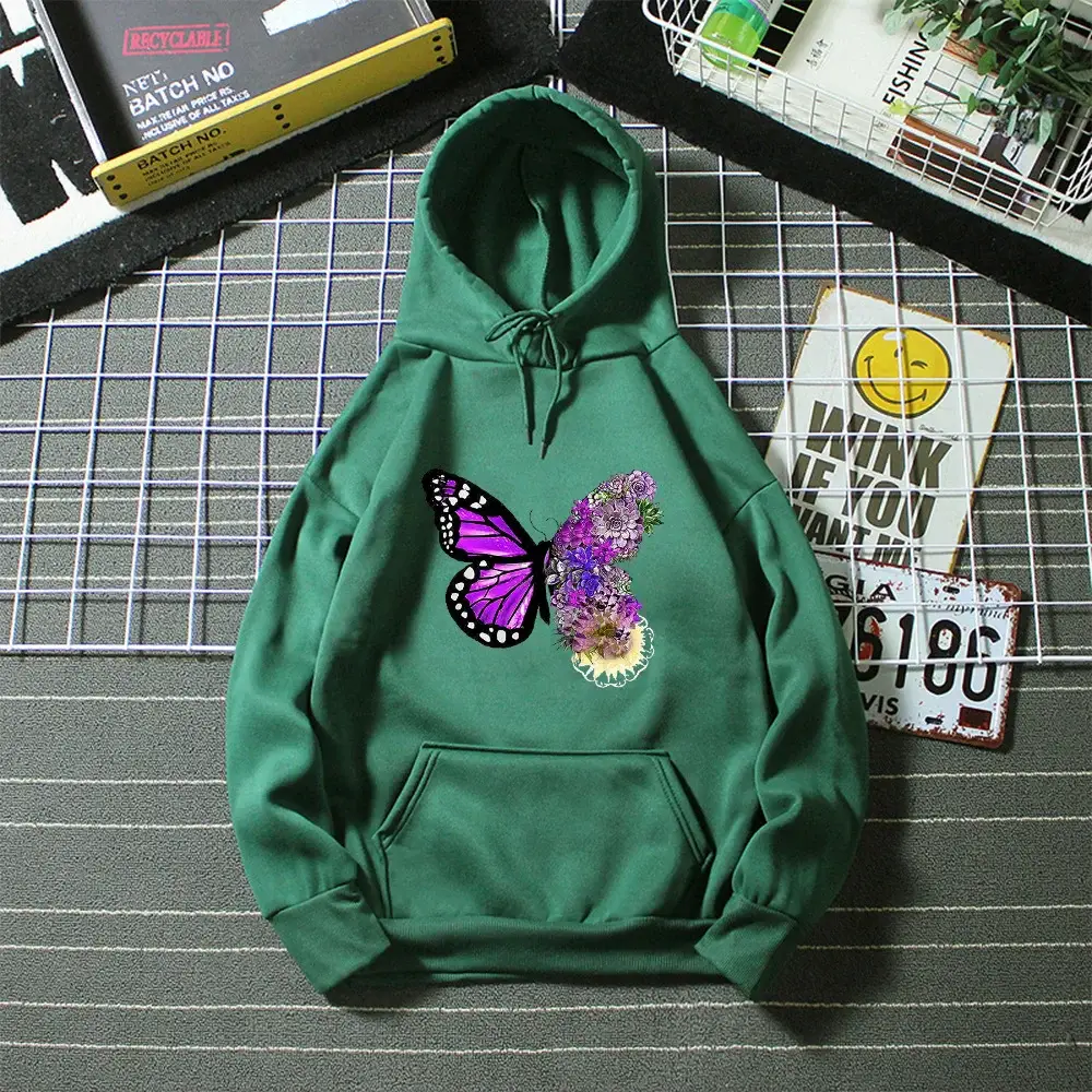 Pink Butterfly Hooded Fleece Sweatshirt Women — feature 9
