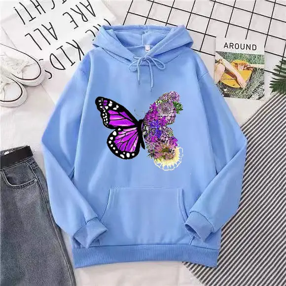 Pink Butterfly Hooded Fleece Sweatshirt Women - Image 10