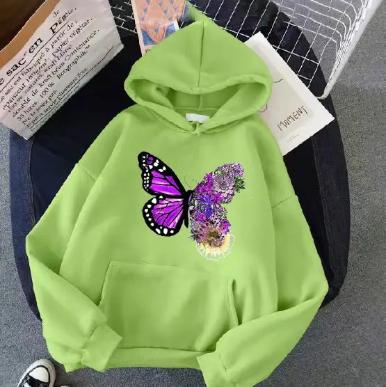 Pink Butterfly Hooded Fleece Sweatshirt Women - Image 11