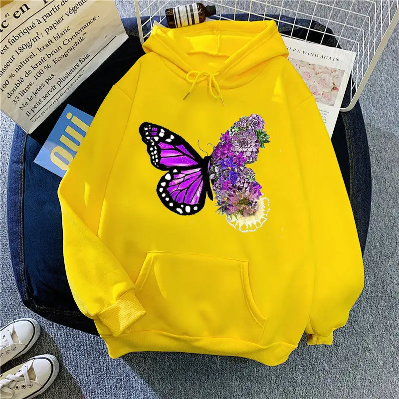 Pink Butterfly Hooded Fleece Sweatshirt Women - Image 13