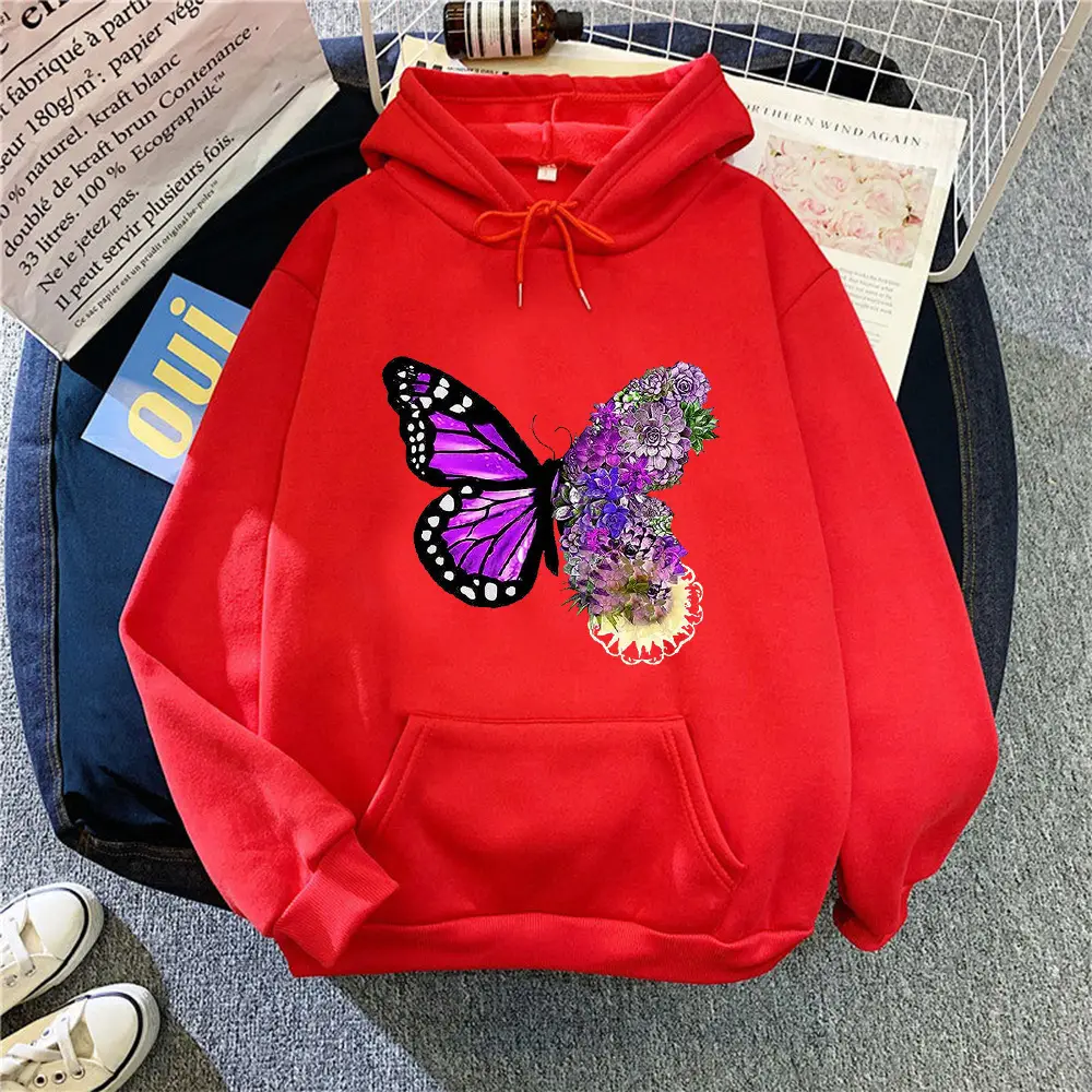 Pink Butterfly Hooded Fleece Sweatshirt Women - Image 4