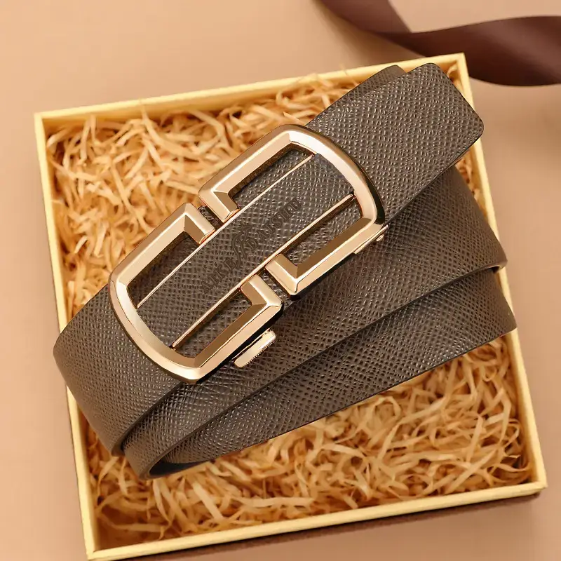 New Men's Leather Belt with Gold Buckle - Image 3