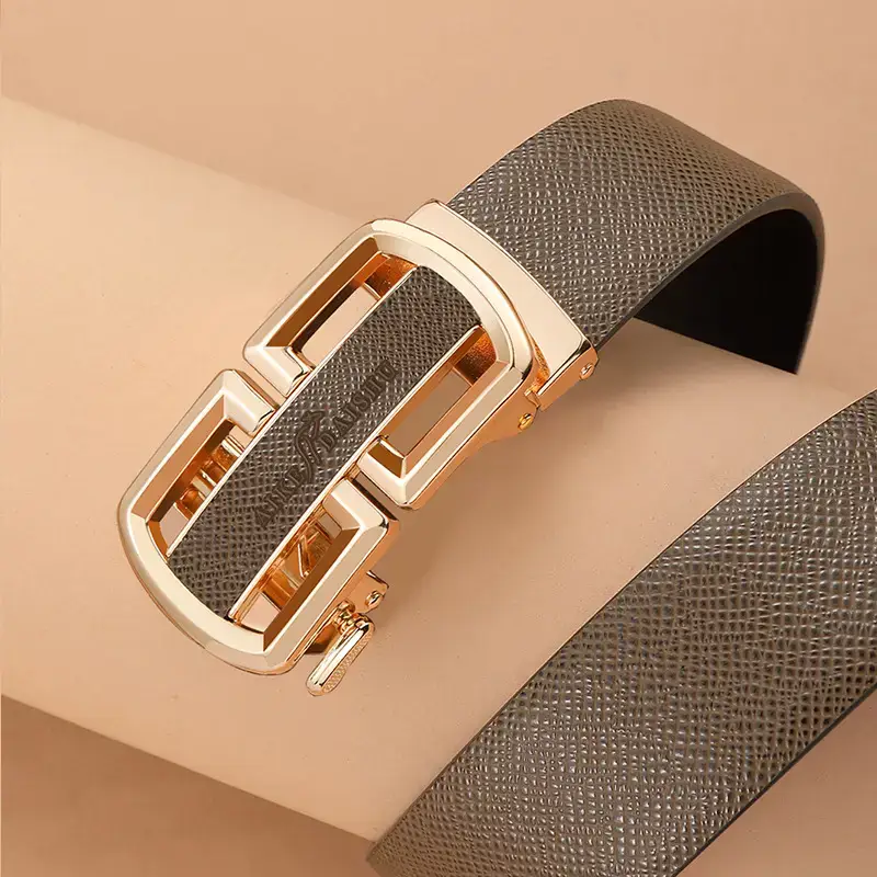 New Men's Leather Belt with Gold Buckle - Image 4