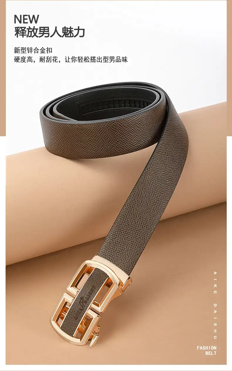 New Men's Leather Belt with Gold Buckle β feature 5