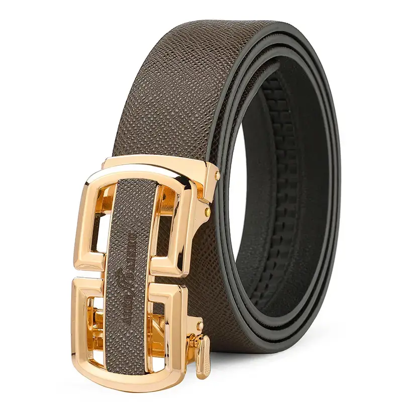 New Men's Leather Belt with Gold Buckle