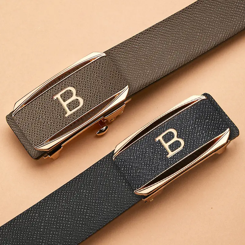 Men's Black Automatic Buckle Leather Belt - Image 4
